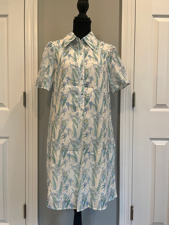 Dresses & Skirts - Women's Floral ButtonFront Shirt Dress - OffWhite with Blue & Green Floral Print